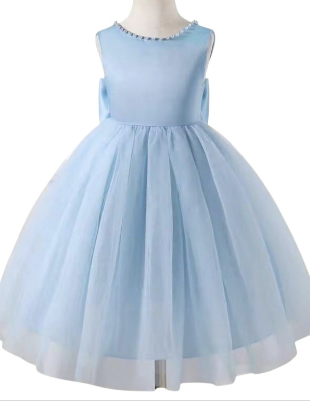 SHEIN Light Blue Tulle Princess Dress with Pearl Neckline